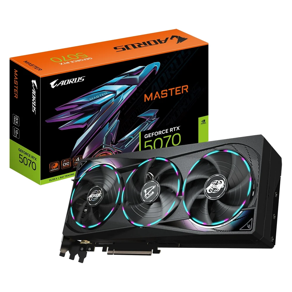 Gigabyte NVIDIA GeForce RTX 5070 AORUS MASTER 12GB GDDR7 Graphics Card, 6144 CUDA Cores, 2715 MHz Core Clock, Triple Fan, RGB, 3x DisplayPorts / 1x HDMI Port