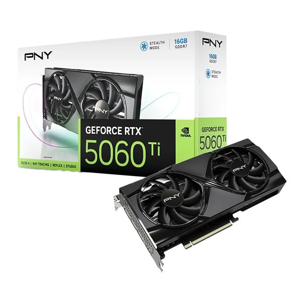 PNY NVIDIA GeForce RTX 5060 Ti 16GB DUAL 16GB, GDDR7 Graphics Card, 4608, Cuda Cores, 2407MHZ Core Clock, Dual Fan, 3x DisplayPort / 1x HDMI Port