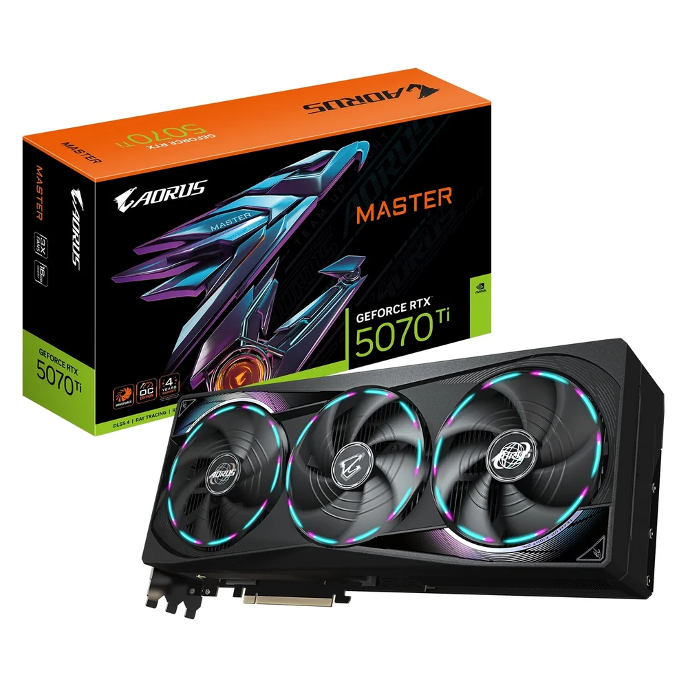 Gigabyte NVIDIA GeForce RTX 5070 Ti AORUS MASTER 16GB GDDR7 Graphics Card,  8960 CUDA Cores, 2588 MHz Core Clock, Triple Fan, RGB, 3x DisplayPorts / 1x HDMI Port