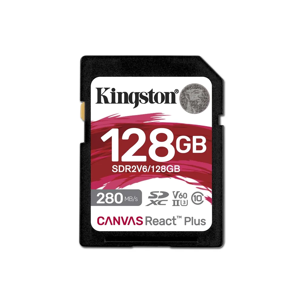 Kingston Canvas React Plus V60 128GB Memory Card, 4K, UHS-II, 280MB/s R, 150MB/s W