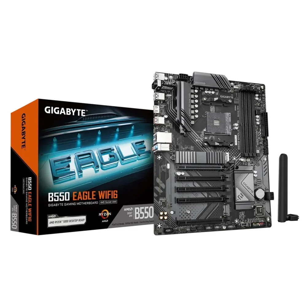 Gigabyte B550 EAGLE WIFI6 AMD AM4 Socket Motherboard, ATX, 4x DDR4 Slots, 2x M.2 Sockets, GbE LAN, Wi-Fi 6, 1x HDMI Port