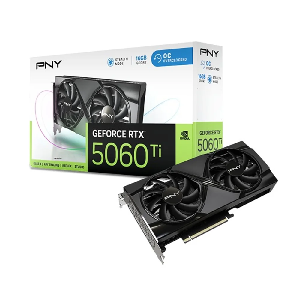 PNY NVIDIA GeForce RTX 5060 Ti 16GB DUAL OC 16GB, GDDR7 Graphics Card, 4608, Cuda Cores, 2407MHZ Core Clock, Dual Fan, 3 x DisplayPort / 1x HDMI Port