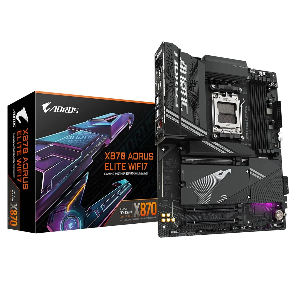 Gigabyte X870 AORUS ELITE WIFI7 AMD AM5 Socket Motherboard, ATX, 4x DDR5 Slots, 4x M.2 Sockets, Fitted I/O Shield, 2.5GbE LAN, Wi-Fi 7, 1x HDMI Port / 2x USB-C (USB4)