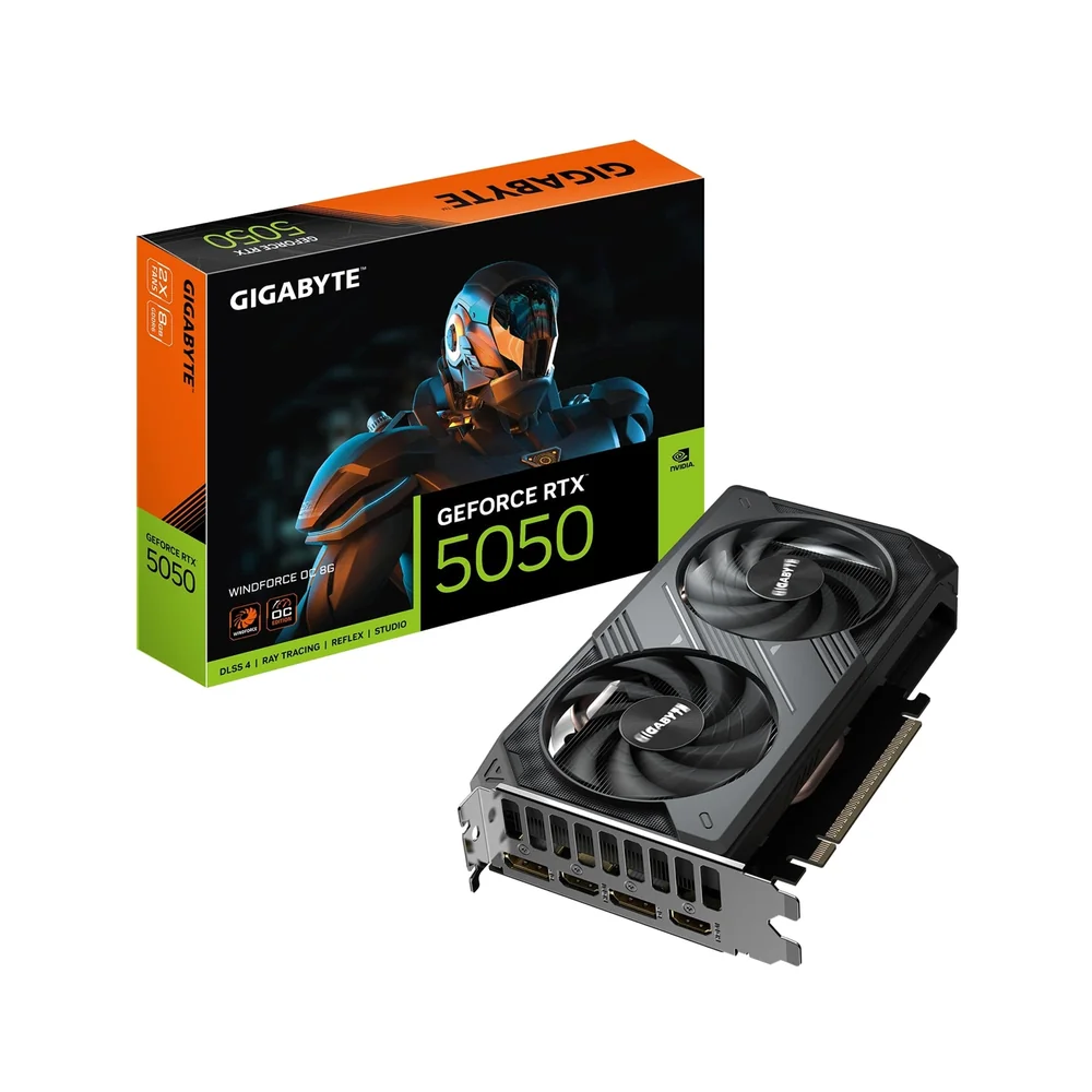 Gigabyte NVIDIA GeForce RTX 5050 GAMING OC 8GB, GDDR6 Graphics Card, 2560 Cuda Core, 2587MHz Core Clock, Windforce cooling system, Dual Fan, 2x DisplayPorts / 2x HDMI Ports