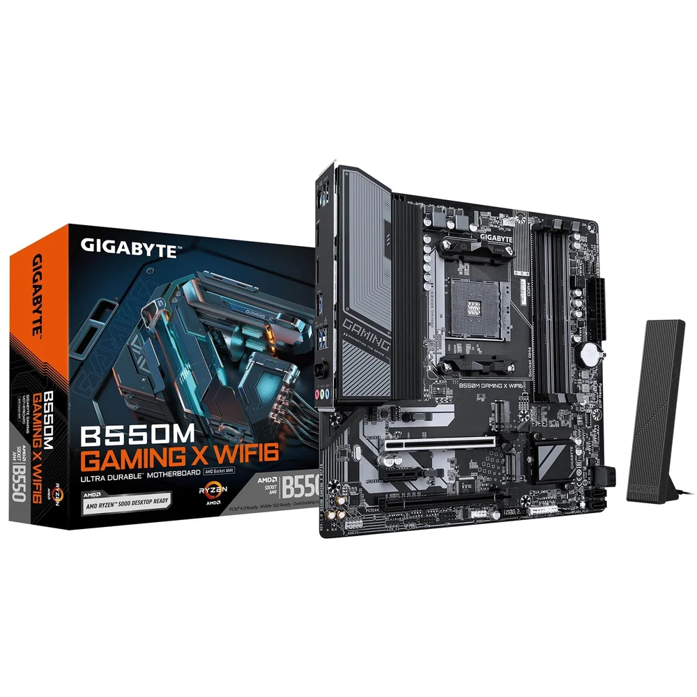 Gigabyte B550M GAMING X WIFI6 AMD AM4 Socket Motherboard, Micro-ATX, 4x DDR4 Slots, 2x M.2 Sockets, Fitted I/O Shield, GbE LAN, Wi-Fi 6, 1x DisplayPort / 1x HDMI Port