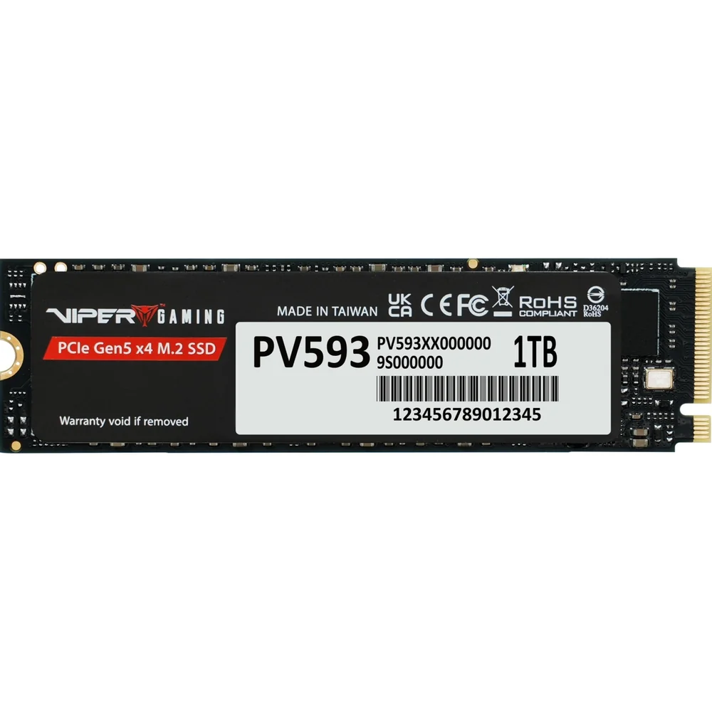 Partiot PV593 (PV593P1TBM28H) 1TB NVMe SSD, M.2 Interface, PCIe Gen5 x4, 2280, Read/Write up to 14,000 / 13,000 MB/s, 5 Year Warranty
