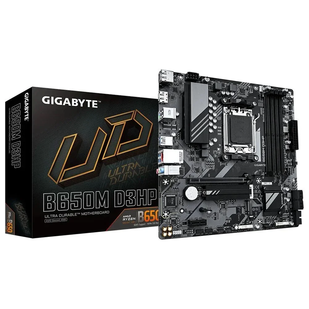 Gigabyte B650M D3HP Ultra Durable AMD AM5 Socket Motherboard, Micro-ATX, 4x DDR5 Slots, 2x M.2 Sockets, 2.5GbE LAN, 2x DisplayPorts / 1x HDMI Port
