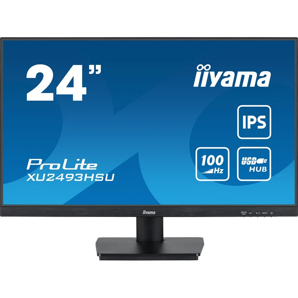 iiyama ProLite XU2493HSU-B7 IPS Monitor - 24 Inch, 1920x1080 Full HD (1080p) @ 100 Hz, 250 cd/m, 1ms, USB-Hub, HDMI, DisplayPort, speakers, VESA, Matte Black