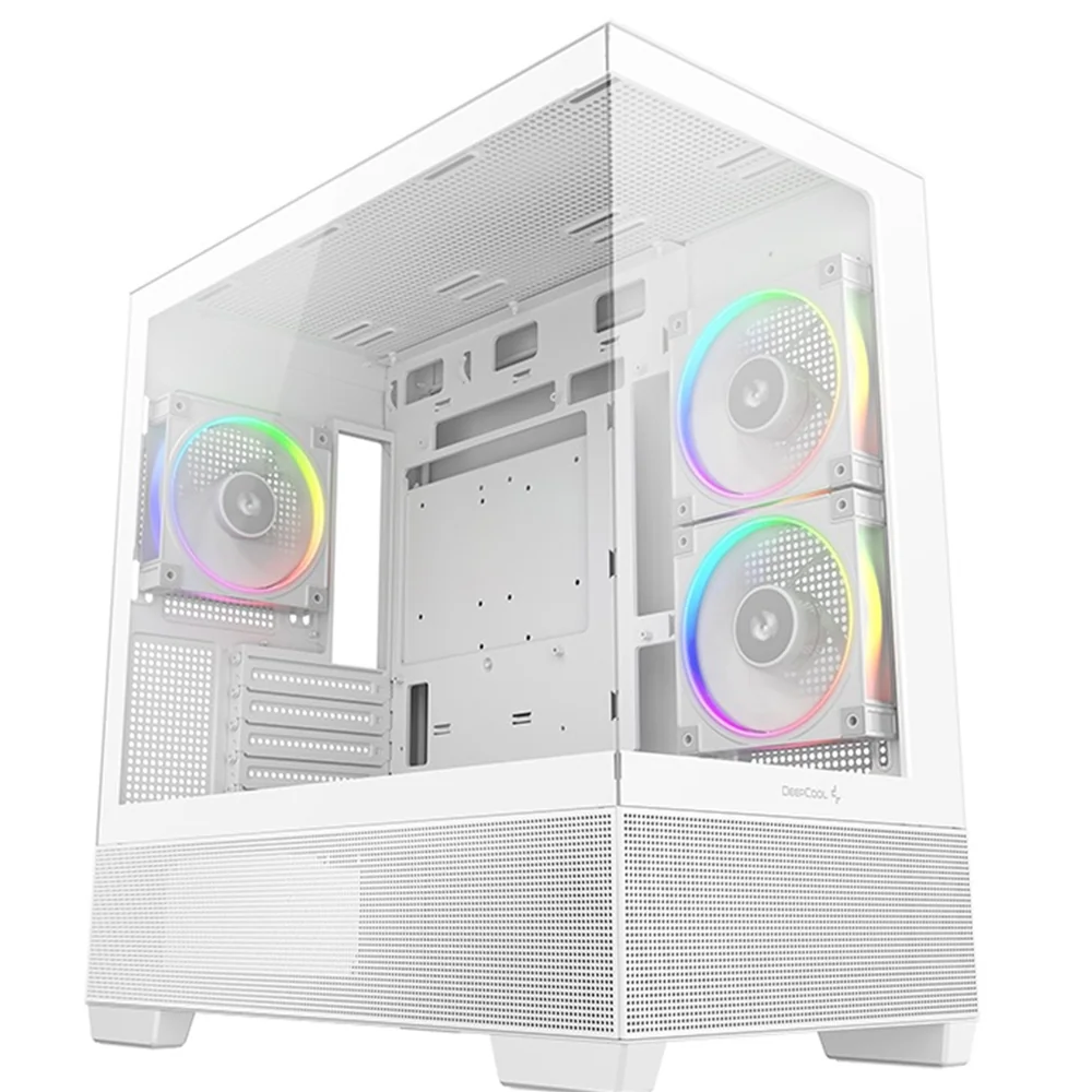 DeepCool CG380 3F Micro-ATX Gaming Case White  Panoramic Tempered Glass Side Panel, Mesh Airflow Front, 3 Pre-Installed ARGB Fans, USB-C & USB-A Front I/O, Spacious SFF/mATX/ITX Build Support