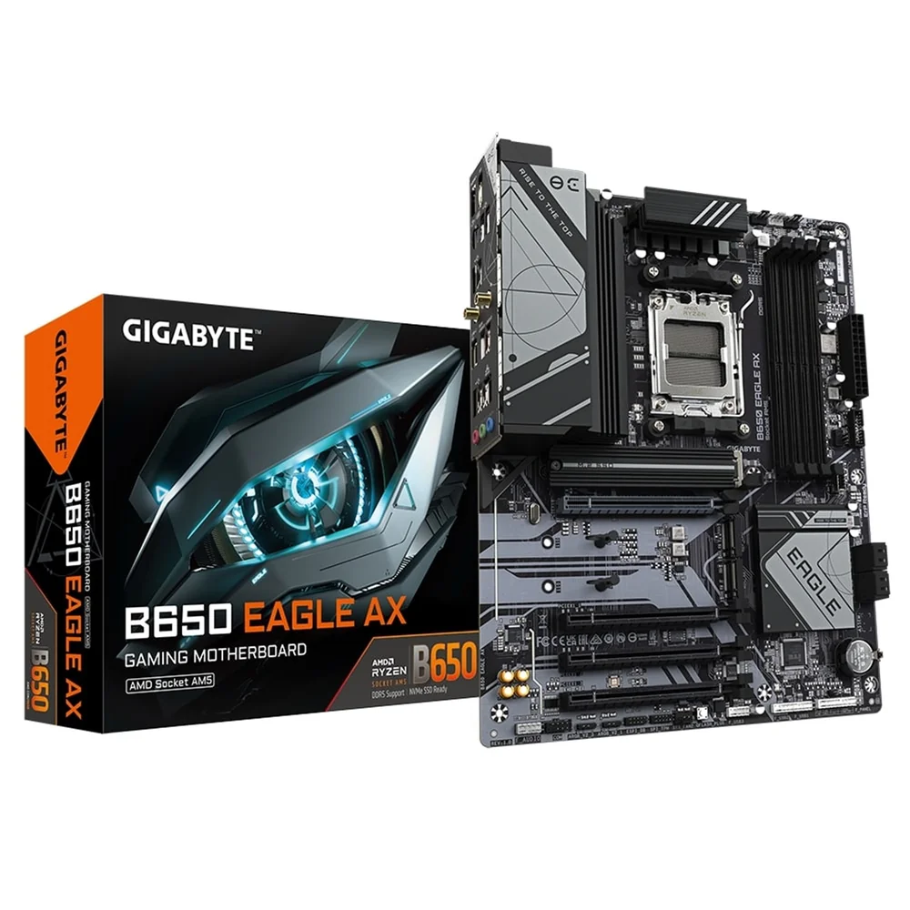 Gigabyte B650 EAGLE AX AMD AM5 Socket Motherboard, ATX, 4x DDR5 Slots, 3x M.2 Sockets, Fitted I/O Shield, GbE LAN, Wi-Fi 6E, 1x DisplayPort / 1x HDMI Port