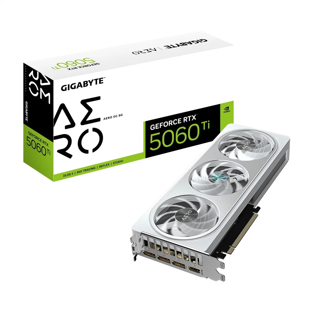Gigabyte NVIDIA GeForce RTX 5060 Ti AERO OC 8GB GDDR7 Graphics Card, 4608 CUDA Cores, 2647 MHz Core Clock, Triple Fan, 3x DisplayPorts / 1x HDMI Port