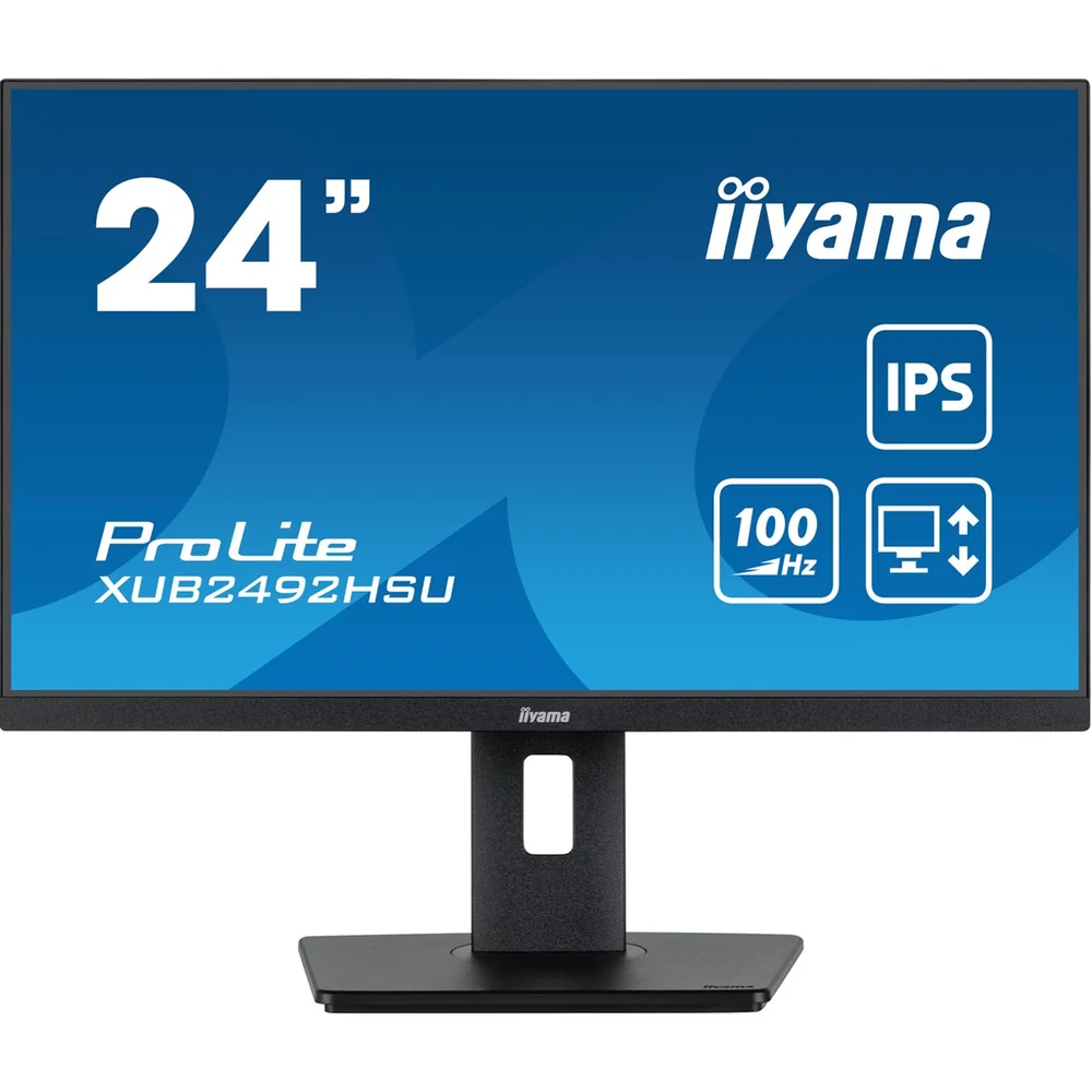 iiyama PROLITE XUB2492HSU-B6 24 inch IPS Monitor, Full HD, 0.4ms, HDMI, DisplayPort, USB Hub, Freesync, 100Hz, Speakers, Black, Internal PSU, VESA, Height Adjustable, Pivot
