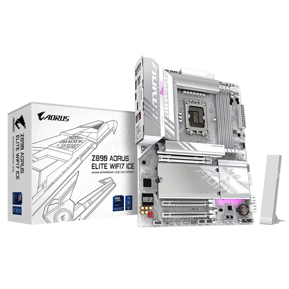 Gigabyte Z890 AORUS ELITE WIFI7 ICE Intel 1851 Socket Motherboard, ATX, 4x DDR5 Slots, 4x M.2 Sockets, Fitted I/O Shield, 2.5GbE LAN, Wi-Fi 7, 1x DisplayPort / 1x USB-C (USB4)